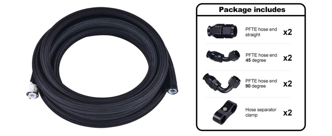 OctoMotive Universal 4AN PTFE Fuel Line Kit, -4AN E85 Fuel Hose Line 10FT Black