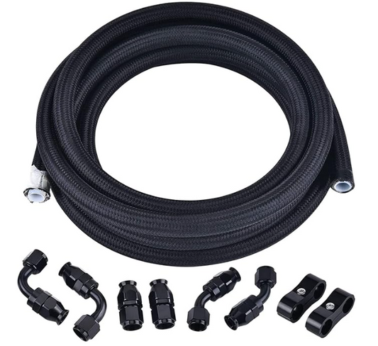 OctoMotive Universal 6AN PTFE Fuel Line Kit, -6AN E85 Fuel Hose Line 10FT Black