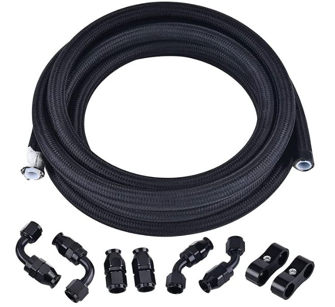 OctoMotive Universal 4AN PTFE Fuel Line Kit, -4AN E85 Fuel Hose Line 10FT Black